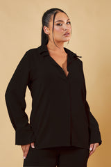 Black Button Up Front Skirt & Wide Leg Trouser Matching Set - Alicia