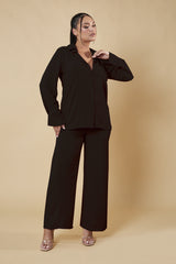 Black Button Up Front Skirt & Wide Leg Trouser Matching Set - Alicia