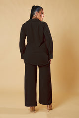 Black Button Up Front Skirt & Wide Leg Trouser Matching Set - Alicia