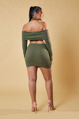 Khaki Bardot Choker Neck Cropped Top & Mini Skirt Matching Set - Carla