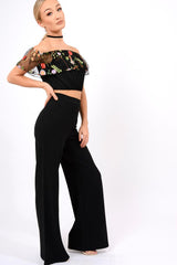 Black High Waist Flare Trousers -Tisha-Trousers