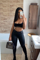 Black PU Coated Skinny Jeans - Rachell-Jeans