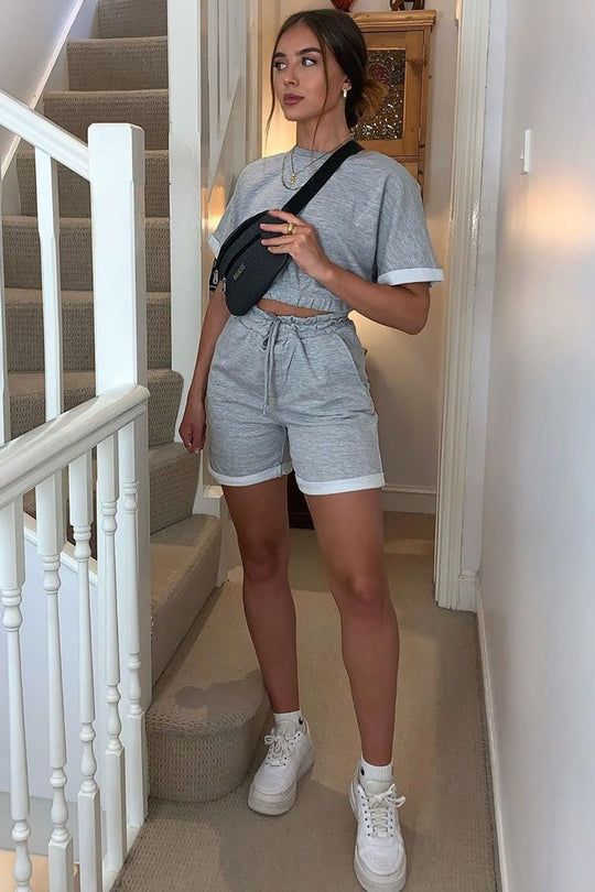 Grey Sweat Top Shorts Loungewear Co-ord - Indee