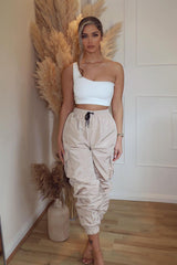 Stone Cuffed Hem Shell Cargo Joggers - Iris