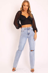 Mid Wash Denim Distressed Knee Extra Long Jeans - Ivelisse-Jeans