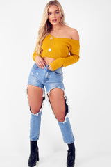 Mustard Crop V Neck Knit Jumper - Rozella-Crop Jumper