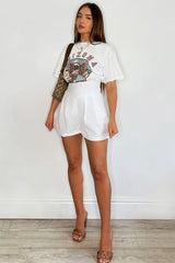 White High Waisted Tailored Shorts - Emile