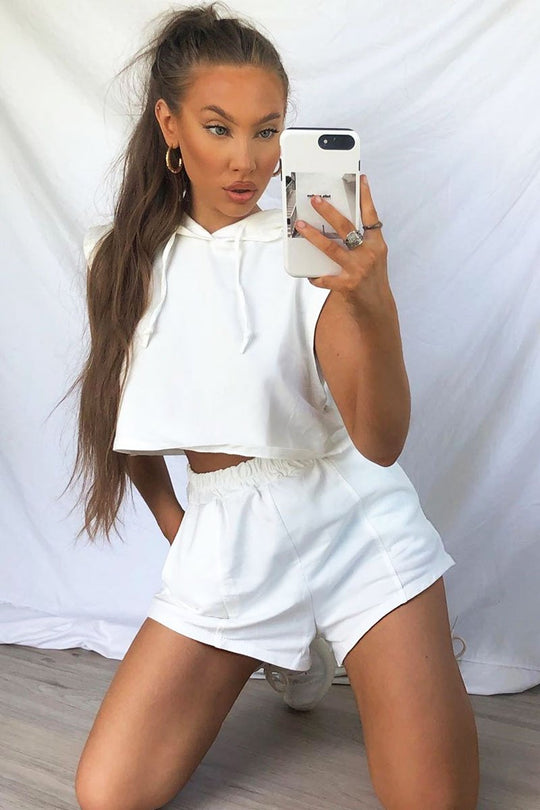 White Hooded Top and Shorts Loungewear Co-ord - Hannie