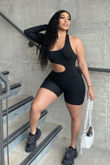 Black Cut Out One Sleeve Playsuit - River