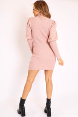 Blush High Neck Balloon Sleeve Knitted Dress - Ginna