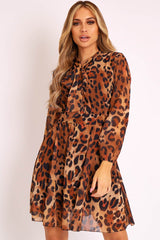 Leopard Neck Tie Smock Dress - Orrie