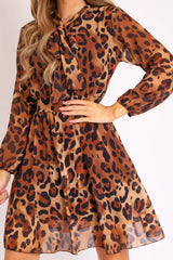 Leopard Neck Tie Smock Dress - Orrie