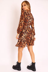 Leopard Neck Tie Smock Dress - Orrie