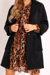 Black Faux Suede Shearling Coat - Izabella
