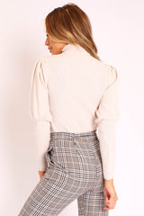 Cream High Neck Balloon Sleeve Jumper - Harriet