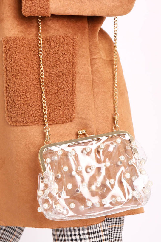 Gold Clear Pearl Embellished Bag - Zynae