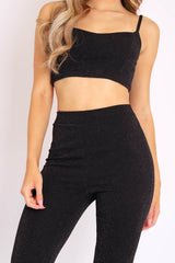 Black Lurex Glitter Crop Top Flared Trouser Co-ord - Niasia