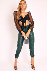 Black Bow Front Organza Sleeve Crop Top - Eddie