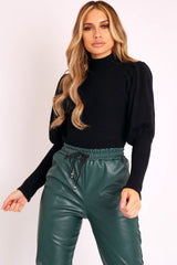 Black High Neck Balloon Sleeve Jumper - Harriet