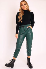 Emerald Faux Leather Drawstring Waist Joggers - Persia