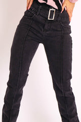 Black Wash Belted Straight Leg Jeans - Crosley