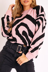 Pink Black Abstract Print Knit Jumper - Palyn