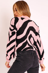 Pink Black Abstract Print Knit Jumper - Palyn
