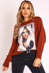 Rust Vogue Graphic Slouchy Knit Jumper - Janel