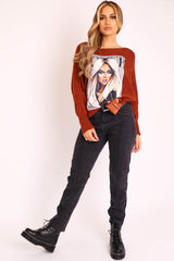 Rust Vogue Graphic Slouchy Knit Jumper - Janel