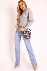 Grey High Neck Balloon Sleeve Jumper - Harriet