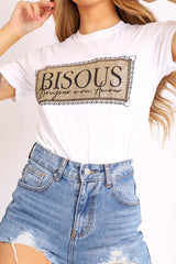 White Gold Glitter Slogan T-shirt - Amma