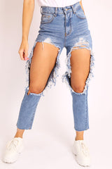 Blue Ripped Cut Out Mom Jeans - Almer