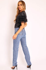 Blue Mid Wash Ripped Knee Straight Leg Jeans - Brilynn