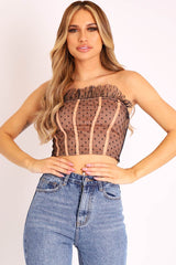 Black Mesh Polka Seam Detail Bralet - Davis
