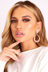 Rose Gold Diamante Drop Hoop Earrings - Vikki