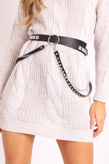 Black Faux Leather Square Stud Chain Belt - Yareliz