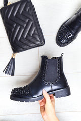 Black Studded Chelsea Ankle Boot - Harini