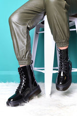 Black Patent Leather Double Sole Boots - Dakoda