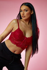 Red Lace Corset Cropped Top - Jewel