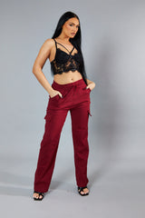 Burgundy Straight Leg Cargo Trousers - Rian