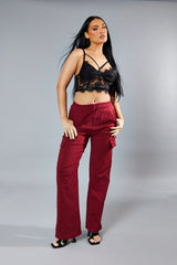 Burgundy Straight Leg Cargo Trousers - Rian