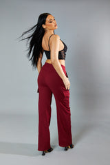 Burgundy Straight Leg Cargo Trousers - Rian