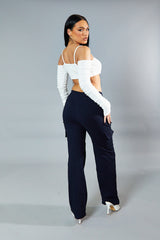 Navy Straight Leg Cargo Trousers - Rian