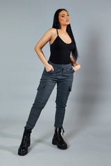 Grey Cuffed Hem Cargo Trousers - Rain