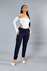 Navy Cuffed Hem Cargo Trousers - Rain