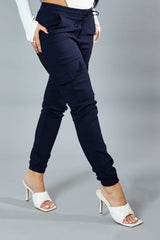 Navy Cuffed Hem Cargo Trousers - Rain