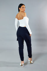 Navy Cuffed Hem Cargo Trousers - Rain