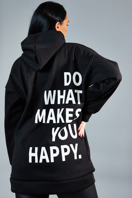 Black Oversized Printed Back Hoodie - Asahi