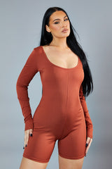 Rust Rib Knit Scoop Neck Unitard - Roohi