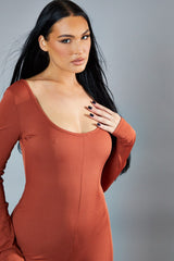 Rust Rib Knit Scoop Neck Unitard - Roohi